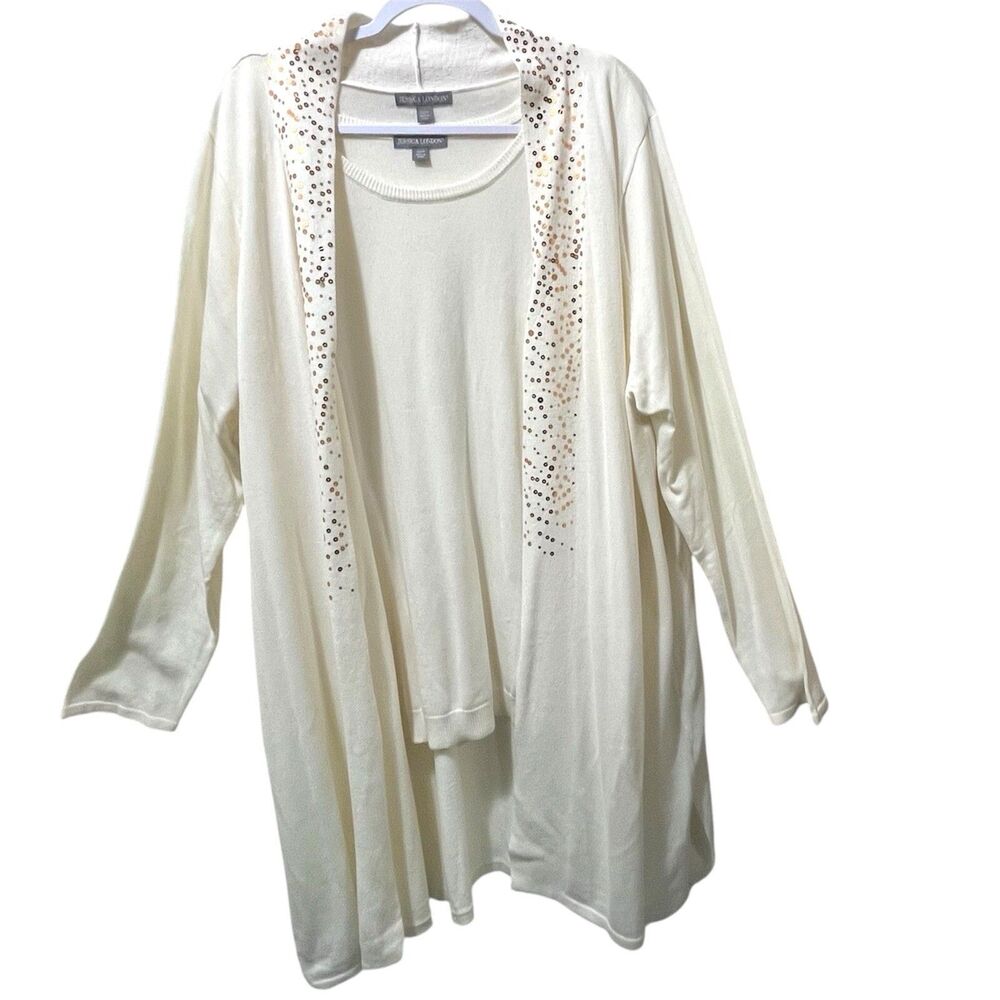 NWOT Jessica London Sweater Set, Ivory, Sequins, Cardigan and Top, Size 26 / 28